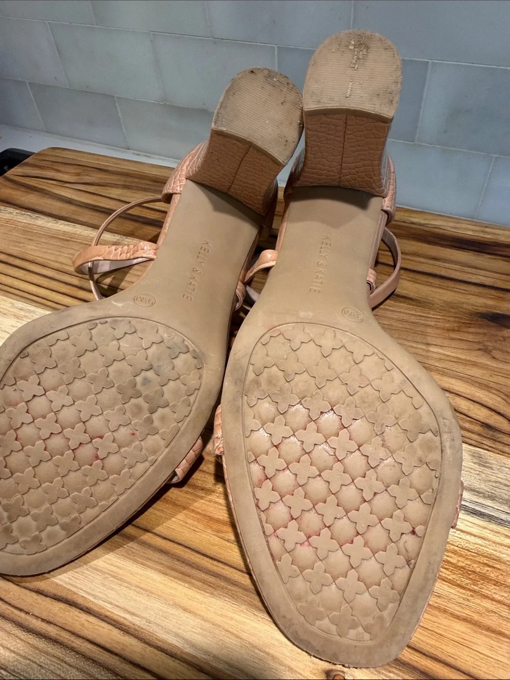 Kelly & Katie Croc-Embossed Peachy Tan Block Heel Sandals